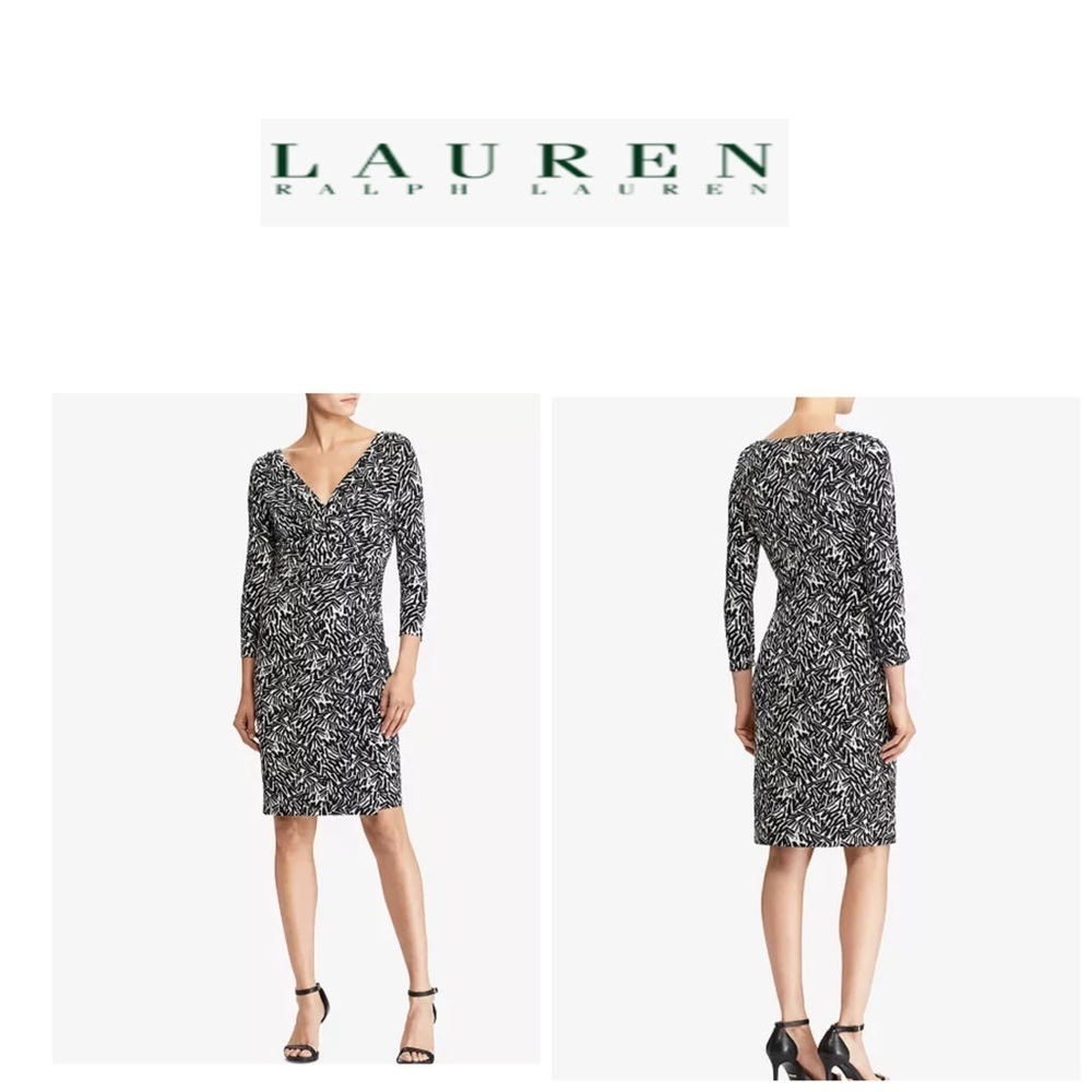 Lauren Ralph Lauren Monochrome Long Sleeve Wrap Dress 8P